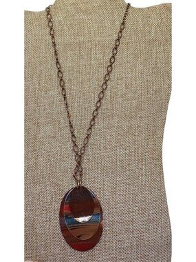 BB Metal Necklace 3 multiple size pendants brown 21"